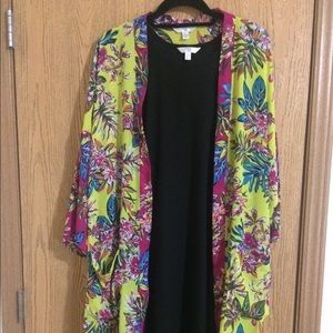 Black Dress with Tropical Kimono